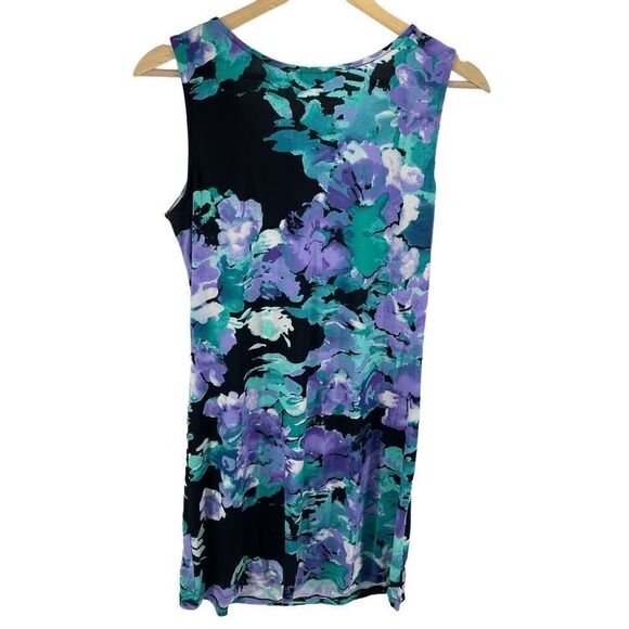 Laura Ashley Womens Shift Dress Floral Sleeveless PUrple Green Petite Medium - Picture 2 of 9
